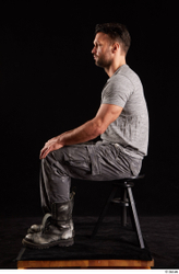 Whole Body Man White Shoes Shirt Trousers Muscular Sitting Studio photo references